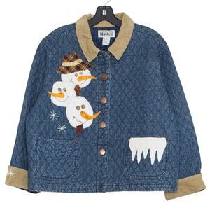 Vintage Denim Jacket Chore Barn Coat Corduroy Quilted Cottage Holiday Blue Large